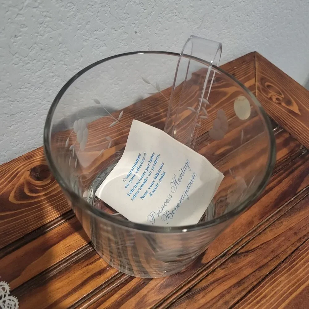Vtg Princess House #522 Crystal Ice Bucket with Tongs in Box 5.5